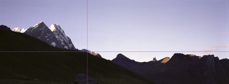 Mountain landscape split up at the golden ratio